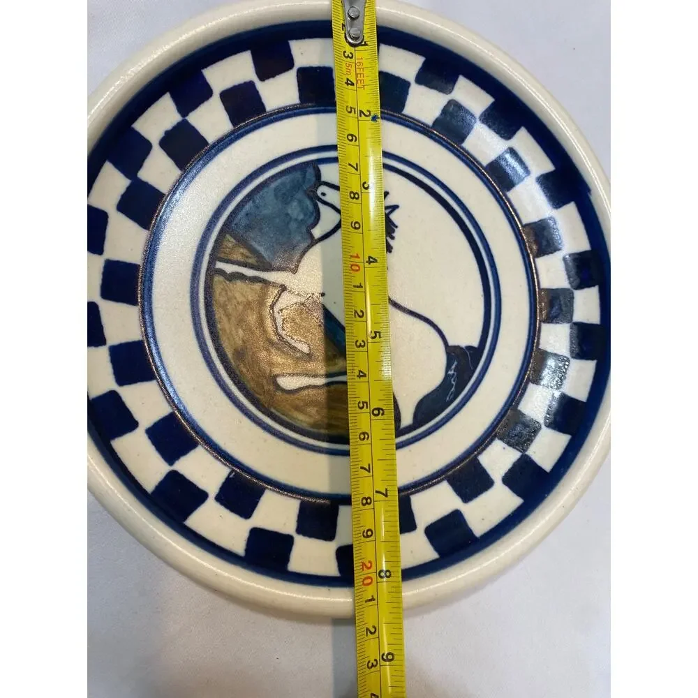 Debbie Dean Pottery HORSE Checkerboard Bowl Folk Art Primitive 8.5